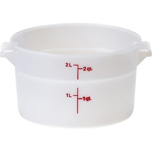 Cambro Poly Round Food Storage Containers, 2 Qt, White, Pack Of 12 Containers