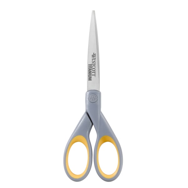 Westcott Titanium Bonded Scissors, 7in, Straight, Gray/Yellow