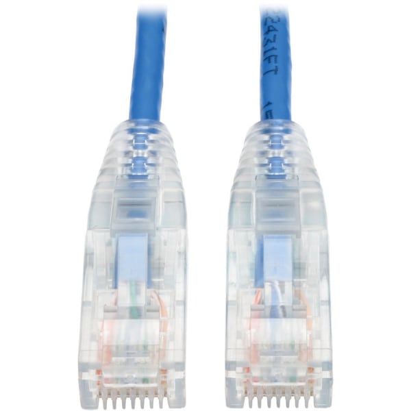 Tripp Lite 1ft Cat6 Gigabit Snagless Molded Slim UTP Patch Cable RJ45 M/M Blue 1ft - 1 ft Category 6e Network Cable for Network Device, Switch, Router, Server, Modem, Printer, Computer - First End: 1 x RJ-45 Male Network - Second End: 1 x RJ-45 Male