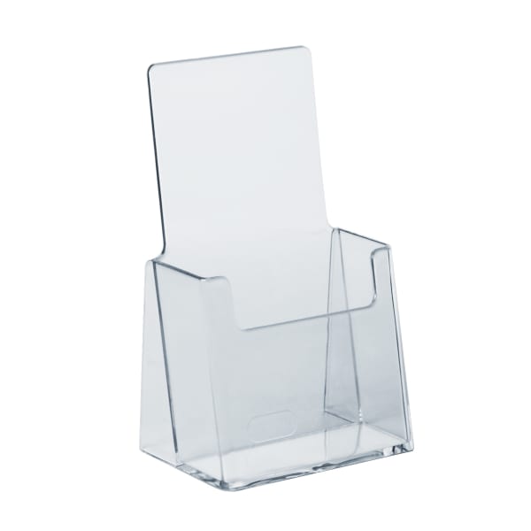 Azar Displays Trifold Brochure Holder 1-Pocket Plastic Literature Displays, 7-1/4inH x 4-1/8inW x 3/4inD, Clear, Pack Of 10 Holders