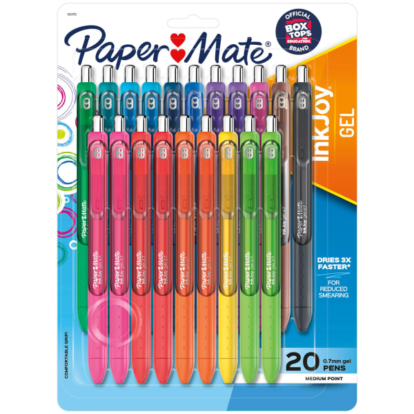 Paper Mate InkJoy Gel Pens, Medium Point, 0.7 mm, Assorted Colors, Pack Of 20