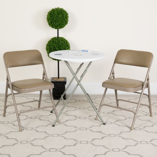 Flash Furniture HERCULES Series Metal Folding Chairs With Padded Vinyl Seats, Beige/Black, Pack Of 2 Chairs