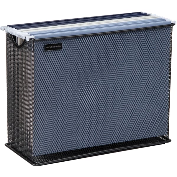 Mind Reader Vertical File Storage Basket, 10inH x 5-1/2inW x 12-1/4inD, Black