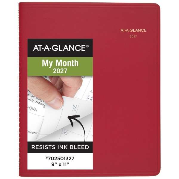 AT-A-GLANCE 2027 15-Month Monthly Planner, Red, Large, 9in x 11in
