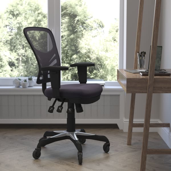 Flash Furniture Nicholas Ergonomic Mesh Mid-Back Multifunction Executive Swivel Office Chair, Dark Gray/Black