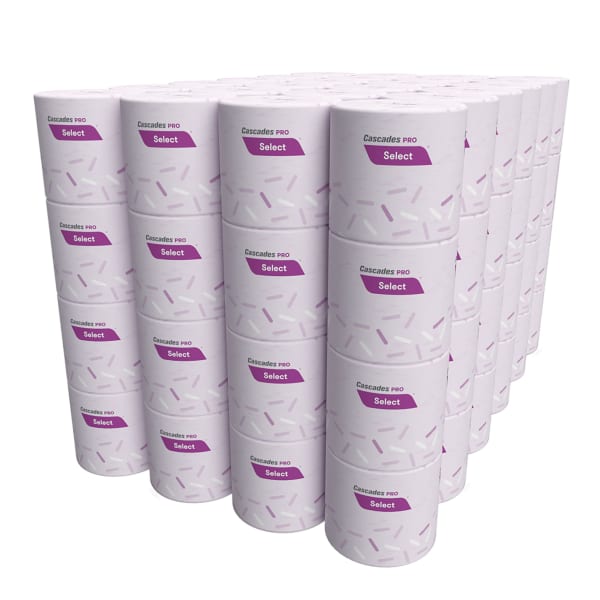 Cascades PRO Select Standard 1-Ply Bathroom Tissue, 4in x 3-1/4in, 100% Recycled, White, 1000 Sheets Per Roll, Pack Of 96 Rolls