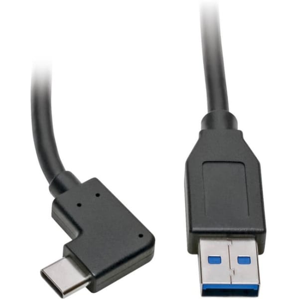 Tripp Lite USB C to USB-A Cable Right Angle 3.1 5 Gbps USB Type C M/M 3ft - 1 x Type A Male USB - 1 x Type C Male USB - Nickel Plated Connector - Gold Plated Contact - Black