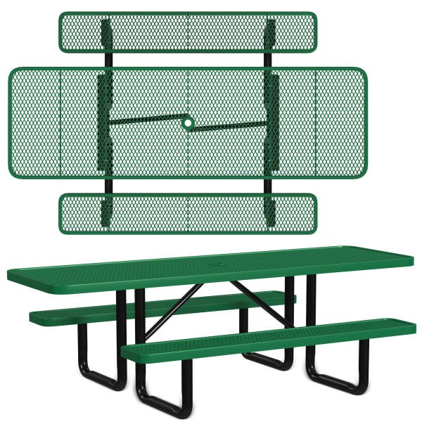 Leisure Craft Rectangle ADA Outdoor Picnic Table, 29-11/16inH x 96inW x 62inD, Black/Green
