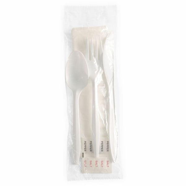 Genuine Joe 6-Piece Fork/Knife/Spoon Utensil Kit - 250 Piece(s) - Cutlery Set - 1 x Spoon - 1 x Fork - 1 x Knife - Disposable - Polypropylene - White - 250 / Carton