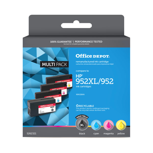 Office Depot Remanufactured Black; Cyan; Magenta; Yellow High-Yield/Standard Yield Ink Cartridge Replacement For HP 952XL, 952, Pack Of 4