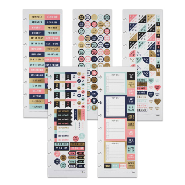 TUL Discbound Notebook Sticker Sheets, 3in x 8-1/2in, Assorted, 10 Sheets, 2 Sheets of 5 Designs