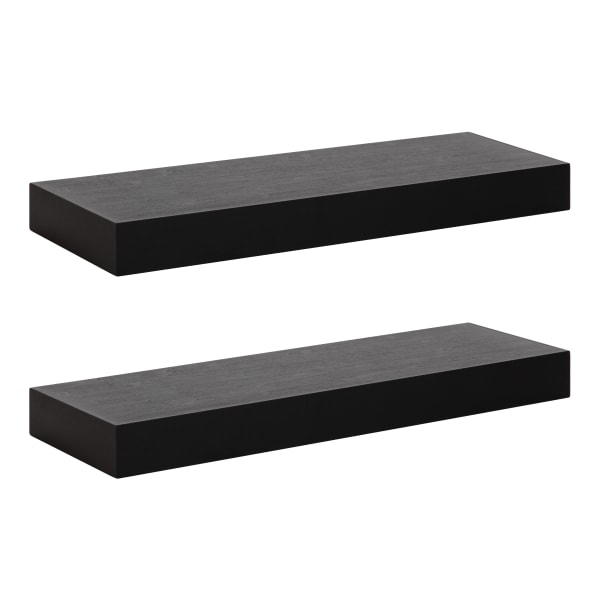 Kate and Laurel Havlock Wall Shelves, 2-1/4inH x 24inW x 8inD, Black, Set Of 2 Shelves