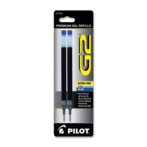 Pilot G2 Premium Gel Ink Refills, Extra-Fine Point, 0.5 mm, Blue Ink, Pack Of 2