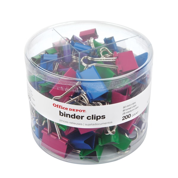 Office Depot Brand Binder Clip Combo Pack, Assorted Sizes, Assorted Colors, Pack Of 200