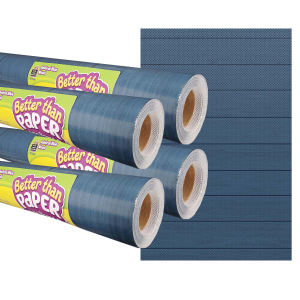 Teacher Created Resources Better Than Paper Bulletin Board Paper Rolls, 4ft x 12ft, Admiral Blue Wood, Pack Of 4 Rolls