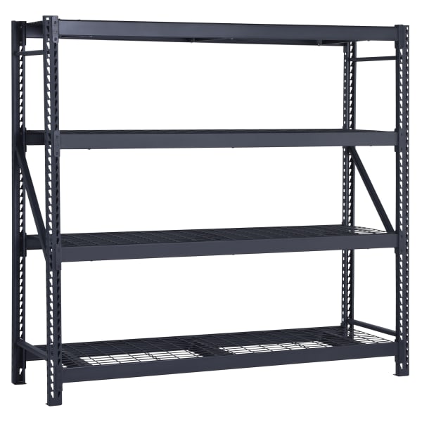 Edsal Muscle Rack Heavy Duty Welded Steel Storage Rack With Wire Decking, 4-Shelf, 72inH x 77inW x 24inD, Black