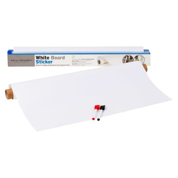 Mind Reader Non-Magnetic Dry-Erase White Board Adhesive Roll, 2-4/5inH x 2-3/5inW x 26-1/5inD, White Vinyl Frame