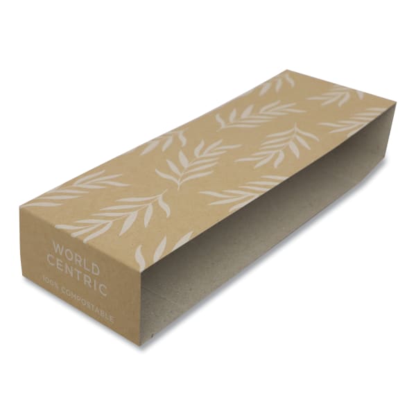 World Centric Fiber Container Sleeves, 3-1/4inH x 7-1/2inW x 10inD, World Centric Leaf, Pack Of 800 Sleeves