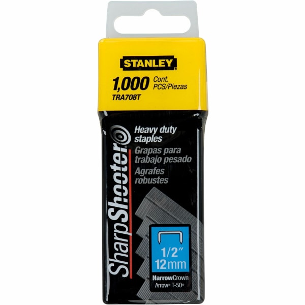 Stanley SharpShooter Heavy-Duty 1/2in Staples - Heavy Duty - 1/2in - 1/2in Leg - 3/8in Crown - Silver - 1000 / Box