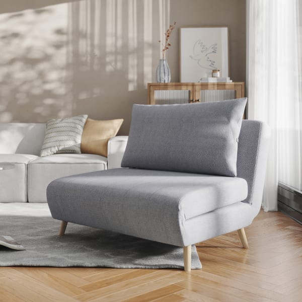Flash Furniture Shaw Convertible Tri-Fold Fabric Sleeper Guest Chair, Light Gray