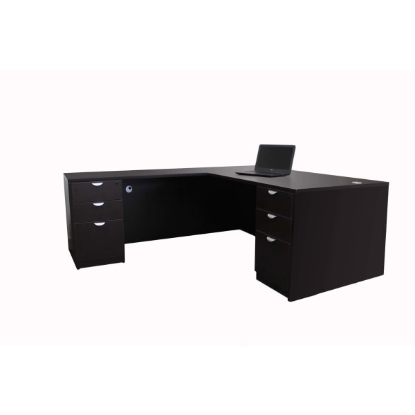 Boss Holland Series 66inW L-Shaped Corner Desk With Dual File Pedestals, Mocha