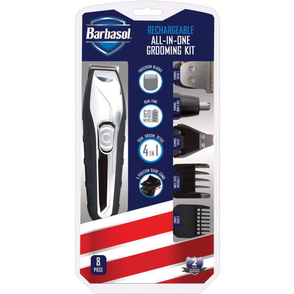 Barbasol Rechargeable 7-Piece All-In-1 Mens Grooming Kit, Black