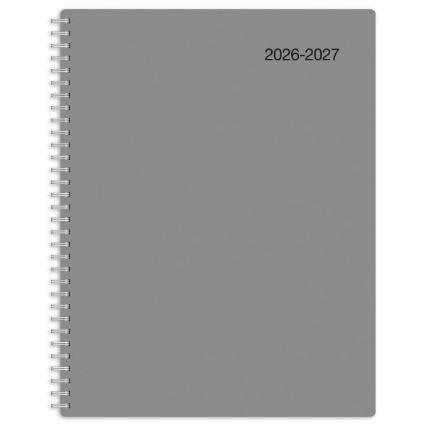 2026-2027 Office Depot Brand Monthly Academic Planner, 8-1/2in x 11in, 30% Recycled, Gray, July 2026 To June 2027