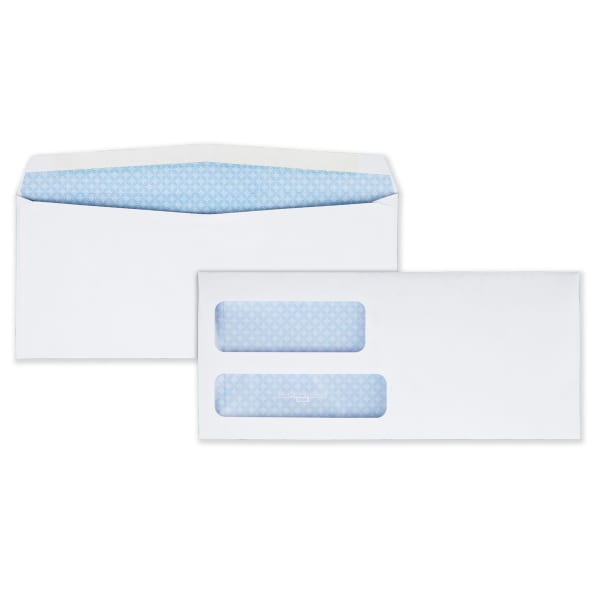 Quality Park #8 5/8 Double-Window Envelopes, Left Windows (Top/Bottom), Gummed Seal, White, Box Of 500