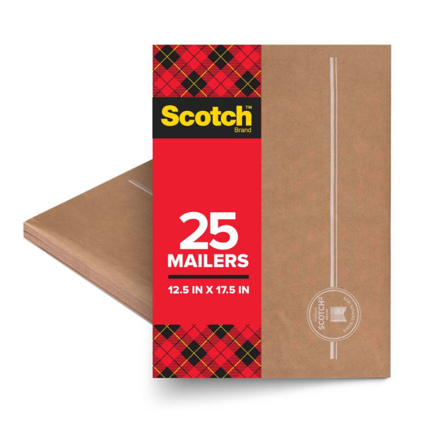 Scotch Padded Mailers, Size 6, 12-1/2in x 17-1/2in, Kraft, Pack Of 25 Mailers