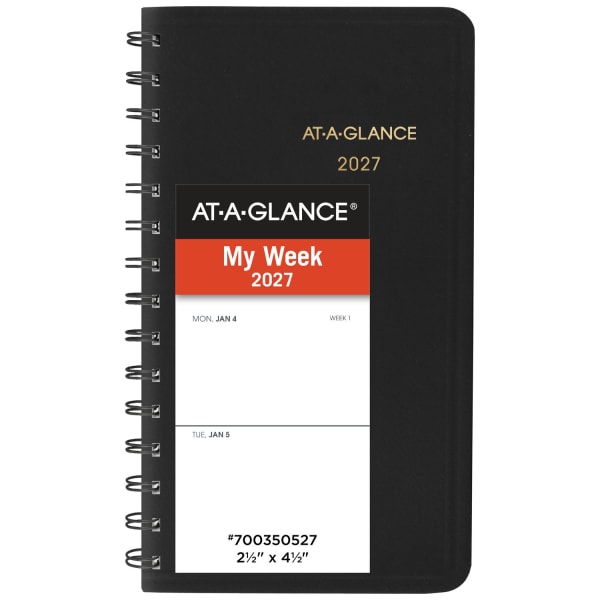 AT-A-GLANCE 2027 Weekly Planner, Black, Pocket, 2 1/2in x 4 1/2in