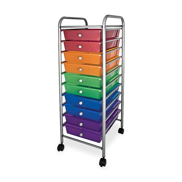 Office Depot Brand 10-Drawer Organizer With Casters, 37 1/2inH x 15 1/2inW x 13inD, Multicolor