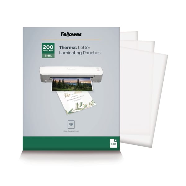 Fellowes Thermal Laminating Pouches, Letter, 3 mil, 11 1/2in x 9in, Clear, Pack Of 200