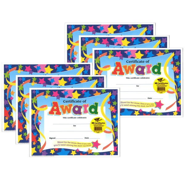 Trend Certificates, 8-1/2in x 11in, Award, Pack Of 30 Certificates, Set Of 6 Packs