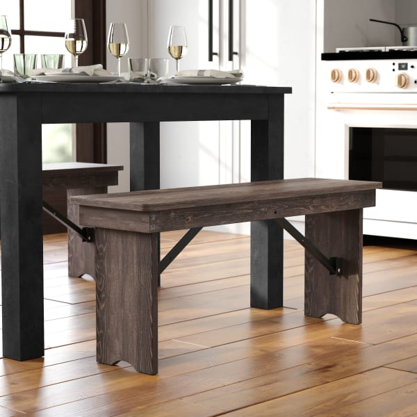 Flash Furniture HERCULES Series Folding Farm Bench, 17-3/4inH x 12inW x 40-1/4inD, Mahogany