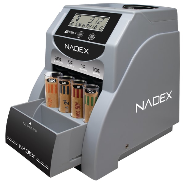 Nadex Coins S180 NXTE-1897 Digital Coin Counter, Sorter And Wrapper, 10.4inH x 10.5inW x 7.4inD, Black