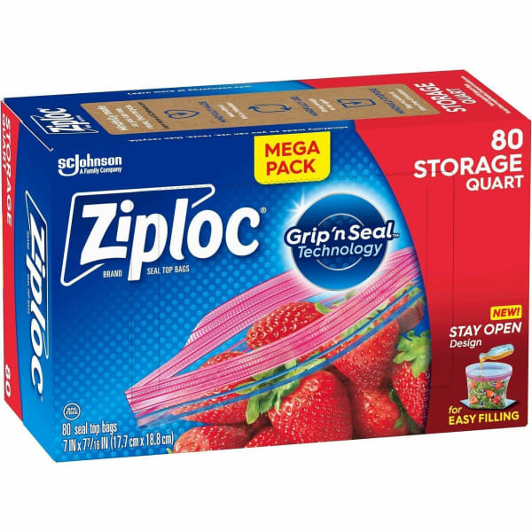 Ziploc Stand-Up Storage Bags - 1 quart Capacity - Blue - Kitchen, Storage - 80 / Box