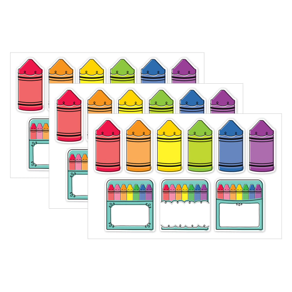 Creative Teaching Press Designer Cut-Outs, 6in, Core Decor Doodle Crayons, 54 Cut-Outs Per Pack, Bundle Of 3 Packs