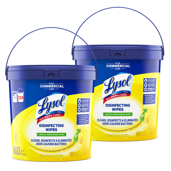 Lysol Professional Disinfecting Wipe Buckets, 6in x 8in, White, 800 Sheets Per Bucket, Set Of 2 Buckets