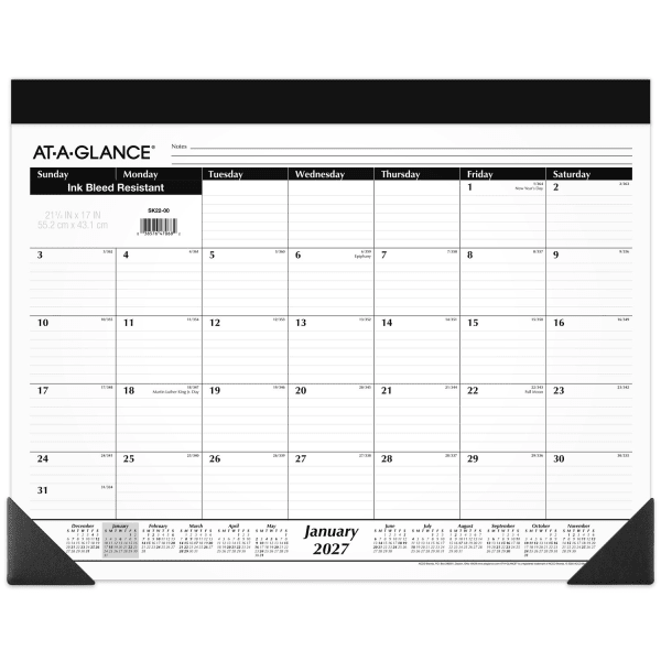 AT-A-GLANCE 2027 Monthly Desk Pad Calendar, Standard, 21 3/4in x 17in