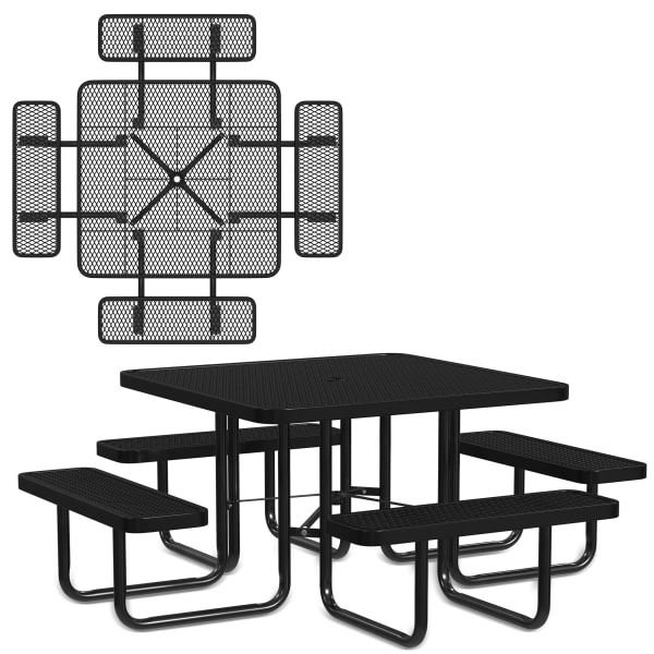 Leisure Craft Square Outdoor Picnic Table, 29-1/4inH x 80inW x 80inD, Black