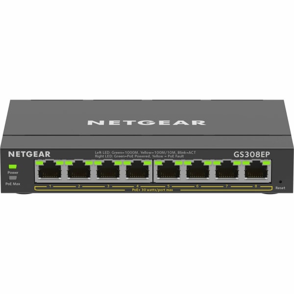 Netgear 8-Port Gigabit Ethernet PoE+ Smart Managed Plus Switch - 8 Ports - Manageable - 2 Layer Supported - GS308EP100NAS