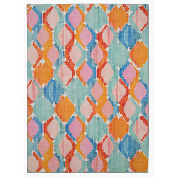 Linon Washable Outdoor Area Rug, Elmore, 5ft x 7ft, Aqua/Cream