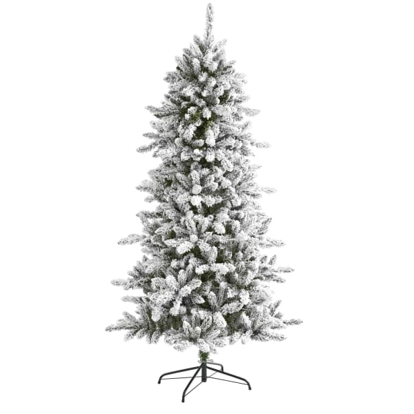 Nearly Natural Flocked Livingston Fir 72inH Artificial Christmas Tree With Pine Cones And Bendable Branches, 72inH x 38inW x 38inD, Green