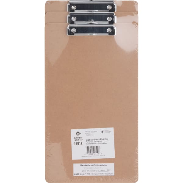 Business Source Legal-size Clipboard - 8 1/2in x 14in Sheet Size - Hardboard - Brown - 3 / Pack