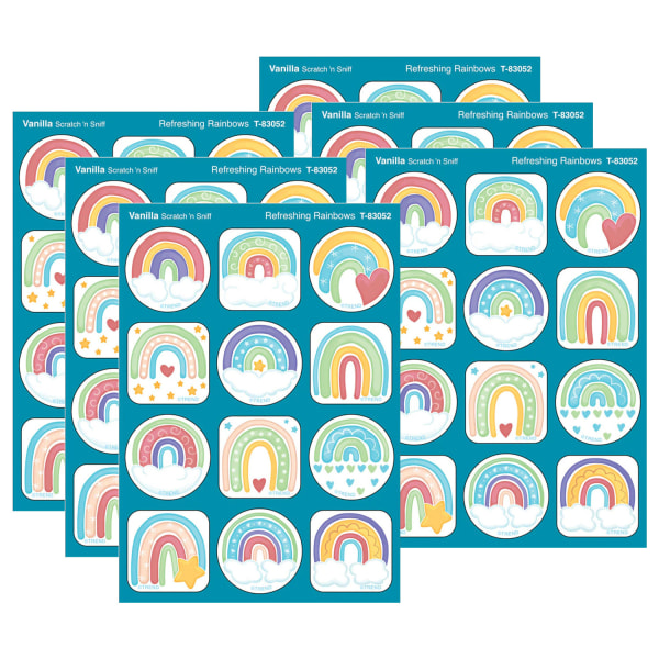 TREND Stinky Stickers, Refreshing Rainbows, Vanilla Scent, 48 Per Pack, Set Of 6 Packs