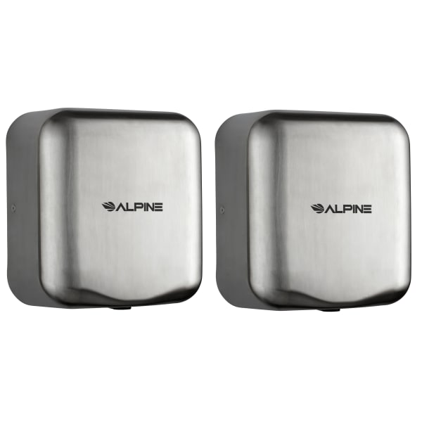 Alpine Industries Hemlock Commercial Automatic High-Speed Electric Hand Dryers, Brushed Silver, Pack Of 2 Dryers