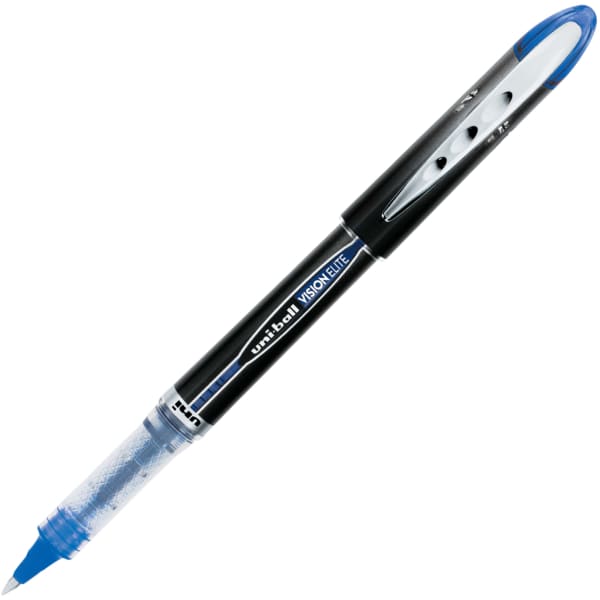 uniball Vision Elite Rollerball Pen, Fine Point, 0.5 mm, Dark Gray Barrel, Blue Ink