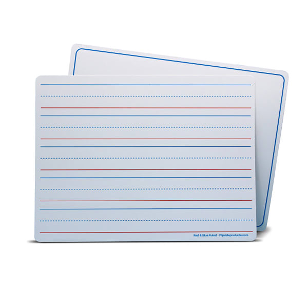 Flipside Products Magnetic Dry-Erase Learning Mats, 2-Sided Red & Blue Ruled/Plain, 9in x 12in, Pack Of 24 Mats