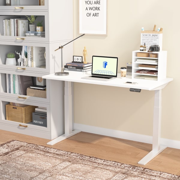 FlexiSpot E7 Pro Electric 55inW Adjustable Height Standing Desk, White