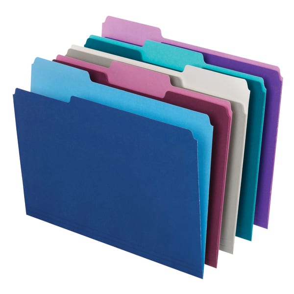 Office Depot Brand 2-Tone File Folders, 1/3 Cut, Letter Size, Assorted Jewel Tone Colors, Box Of 100